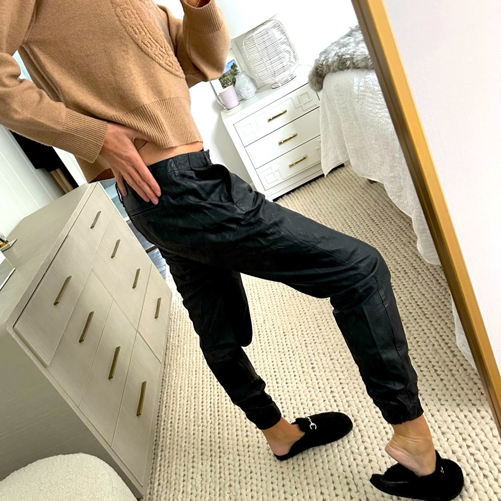 Black leather combat jogger trousers